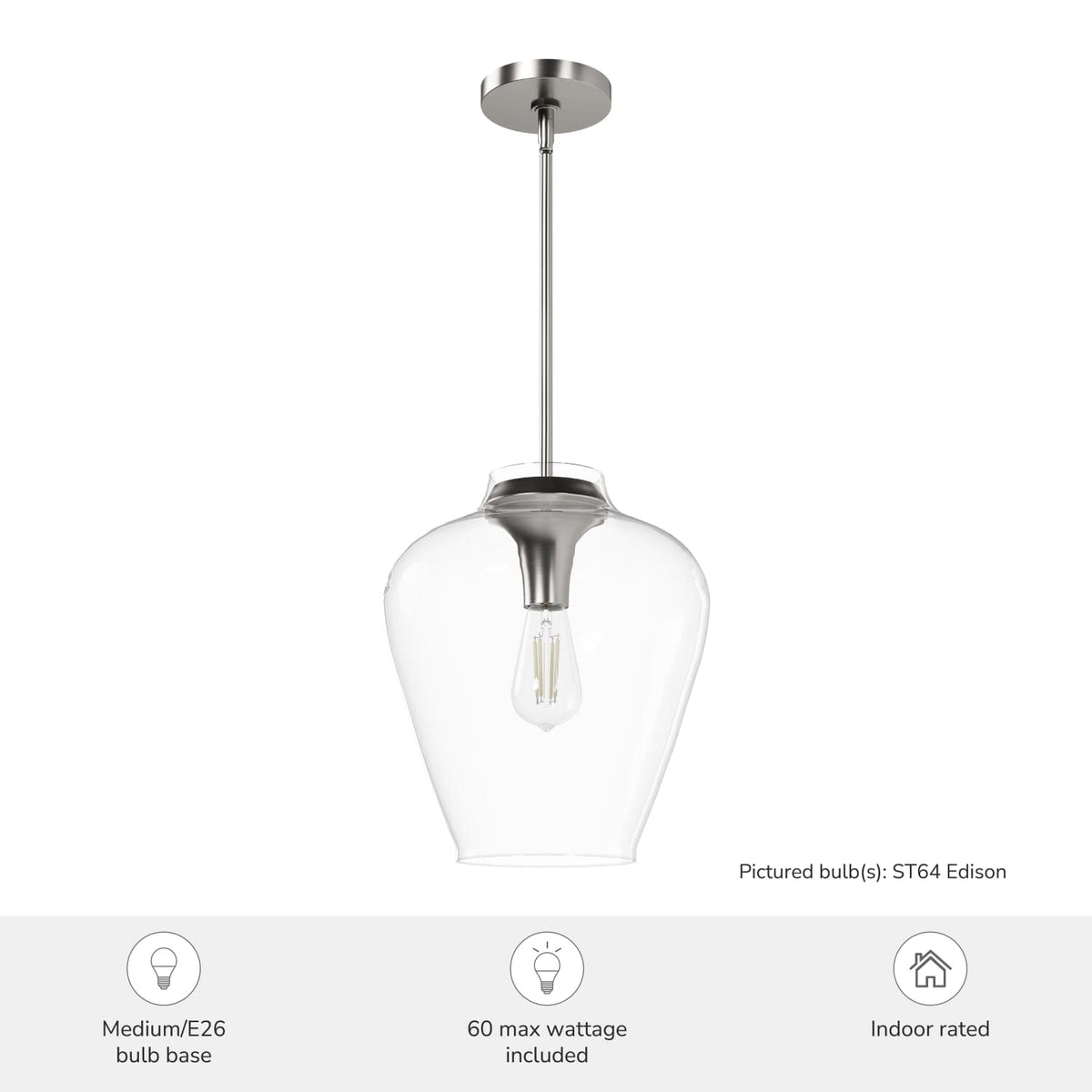 1 Light Medium 12 Inch Pendant