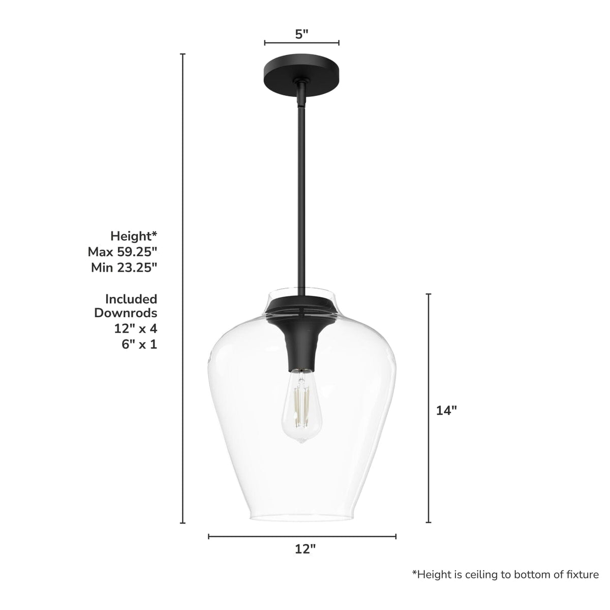 1 Light Medium 12 Inch Pendant