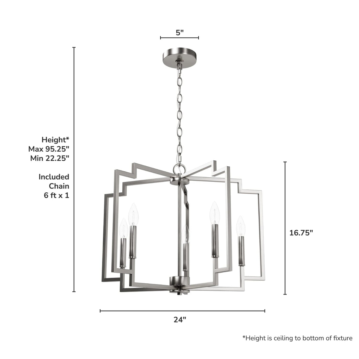 5 Light Medium 24 Inch Chandelier
