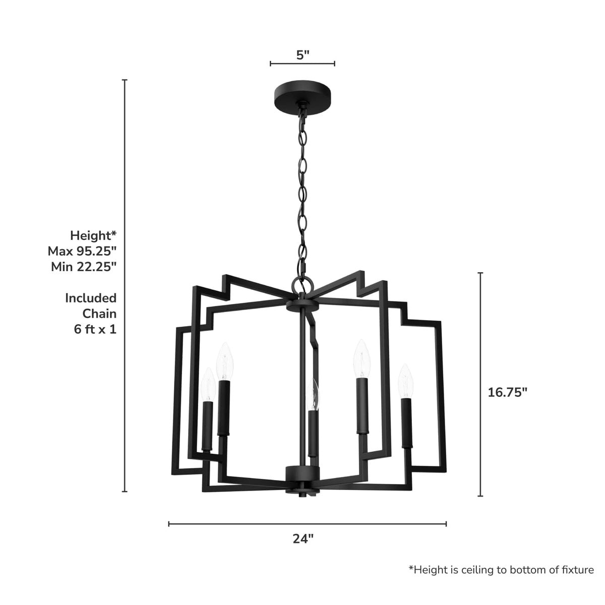 5 Light Medium 24 Inch Chandelier