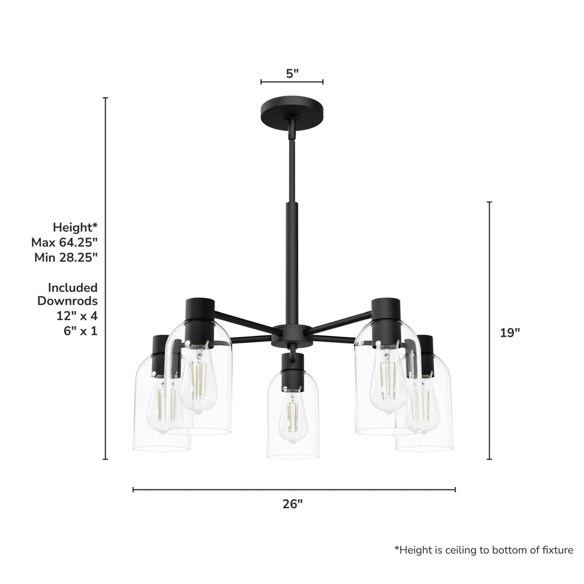 5 Light Medium 26 Inch Chandelier