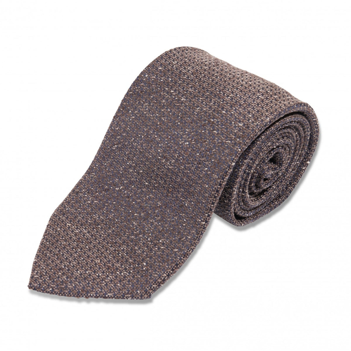 (product) Brown with Blue Speckle Solid Silk Necktie, Rolled - custom suits nyc bespoke tailor midtown, noho