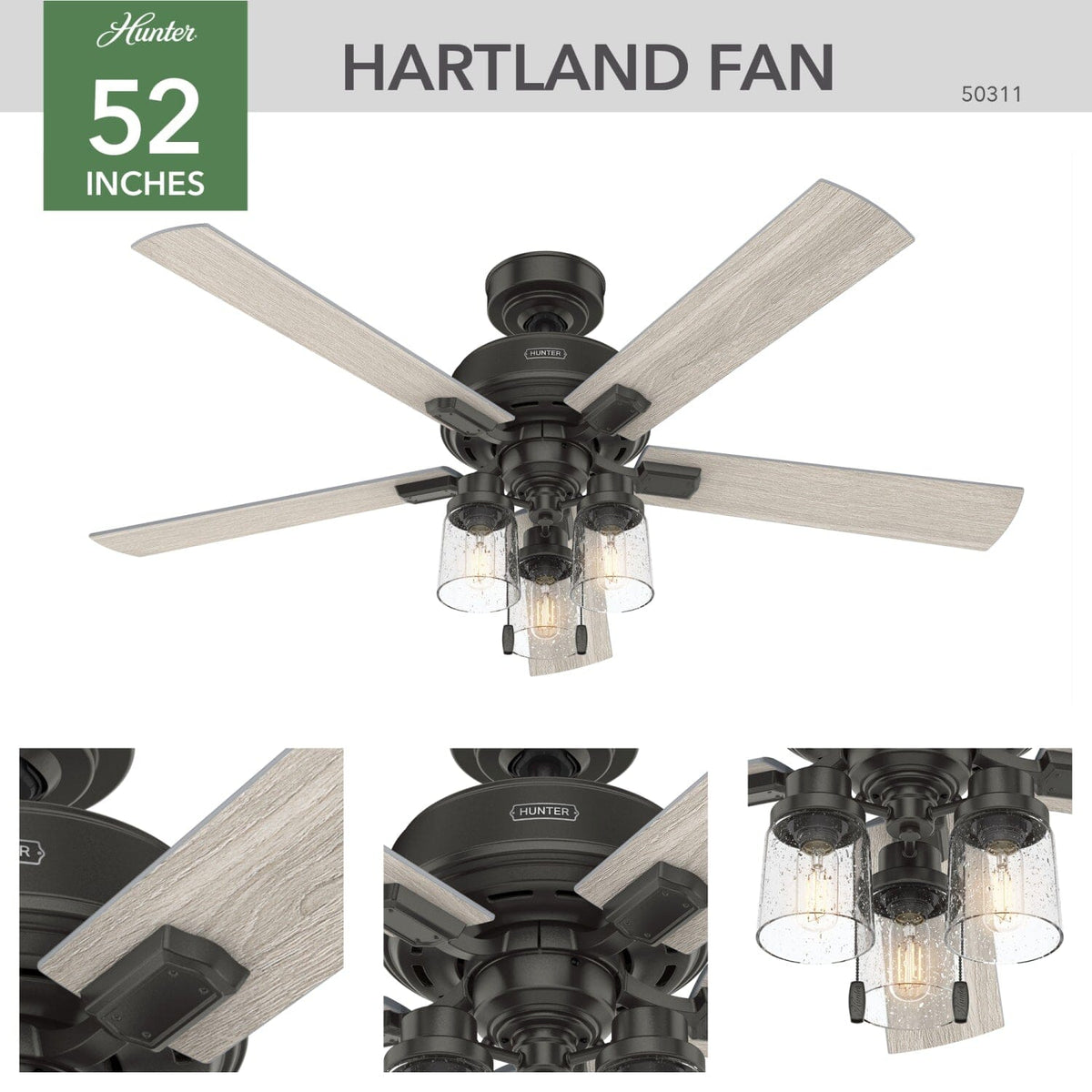 Hartland with LED Light and Pull Chain 52 inch