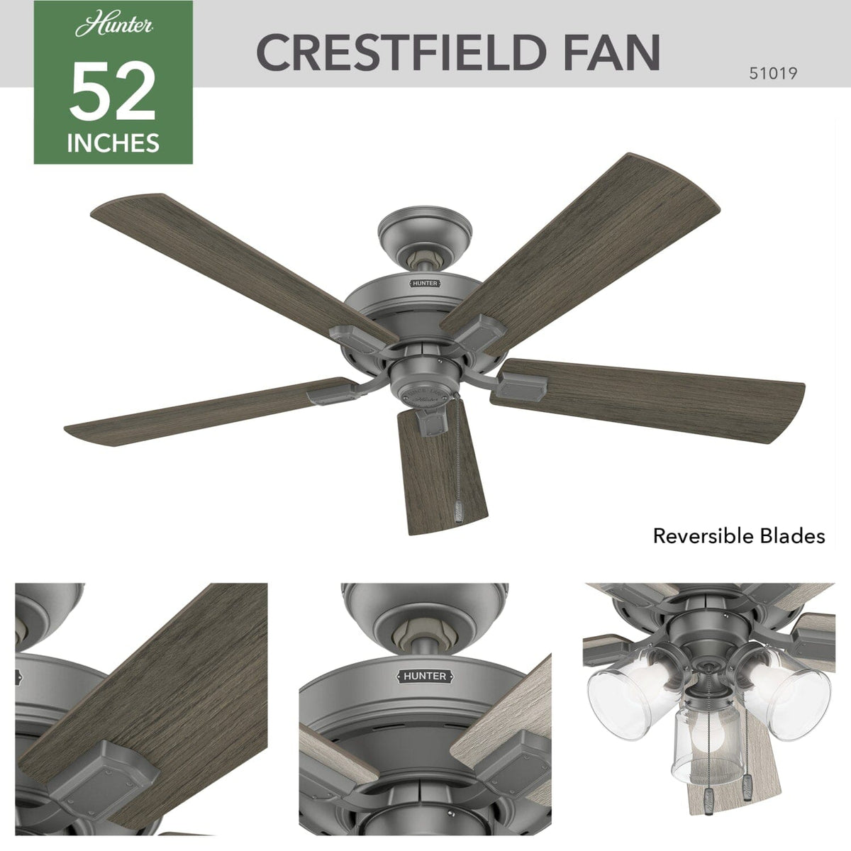 Crestfield with 3 LED Lights 52 inch