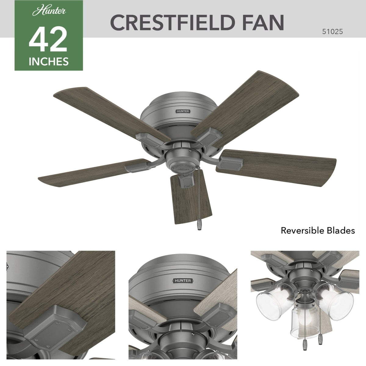 Crestfield Low Profile with 3 Lights 42 inch