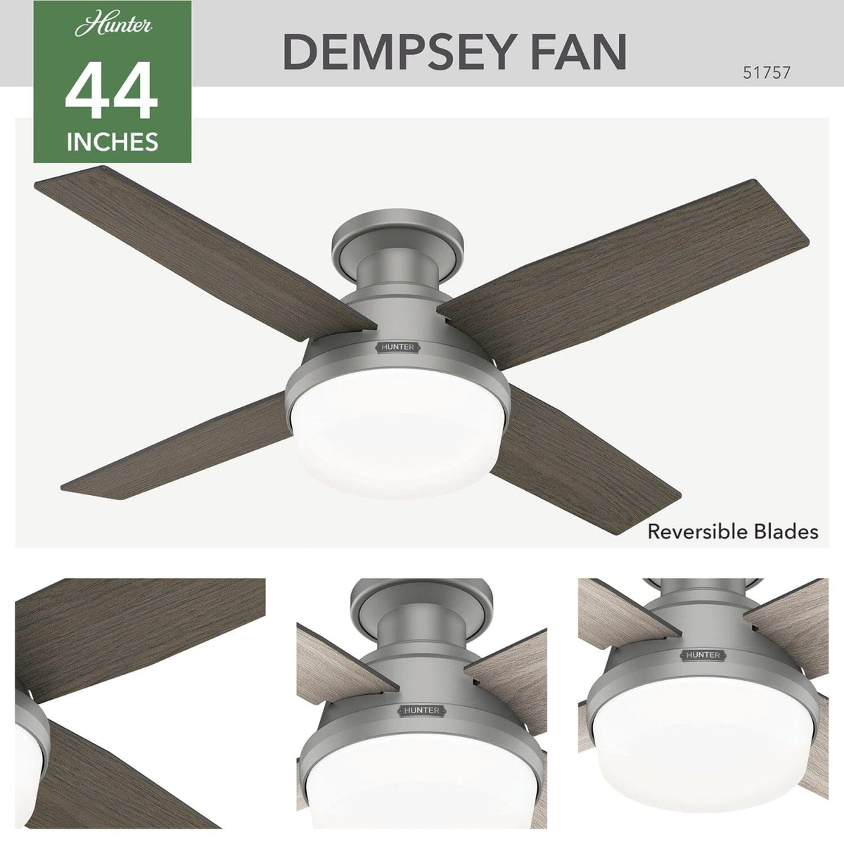 Dempsey Low Profile with Light 44 inch