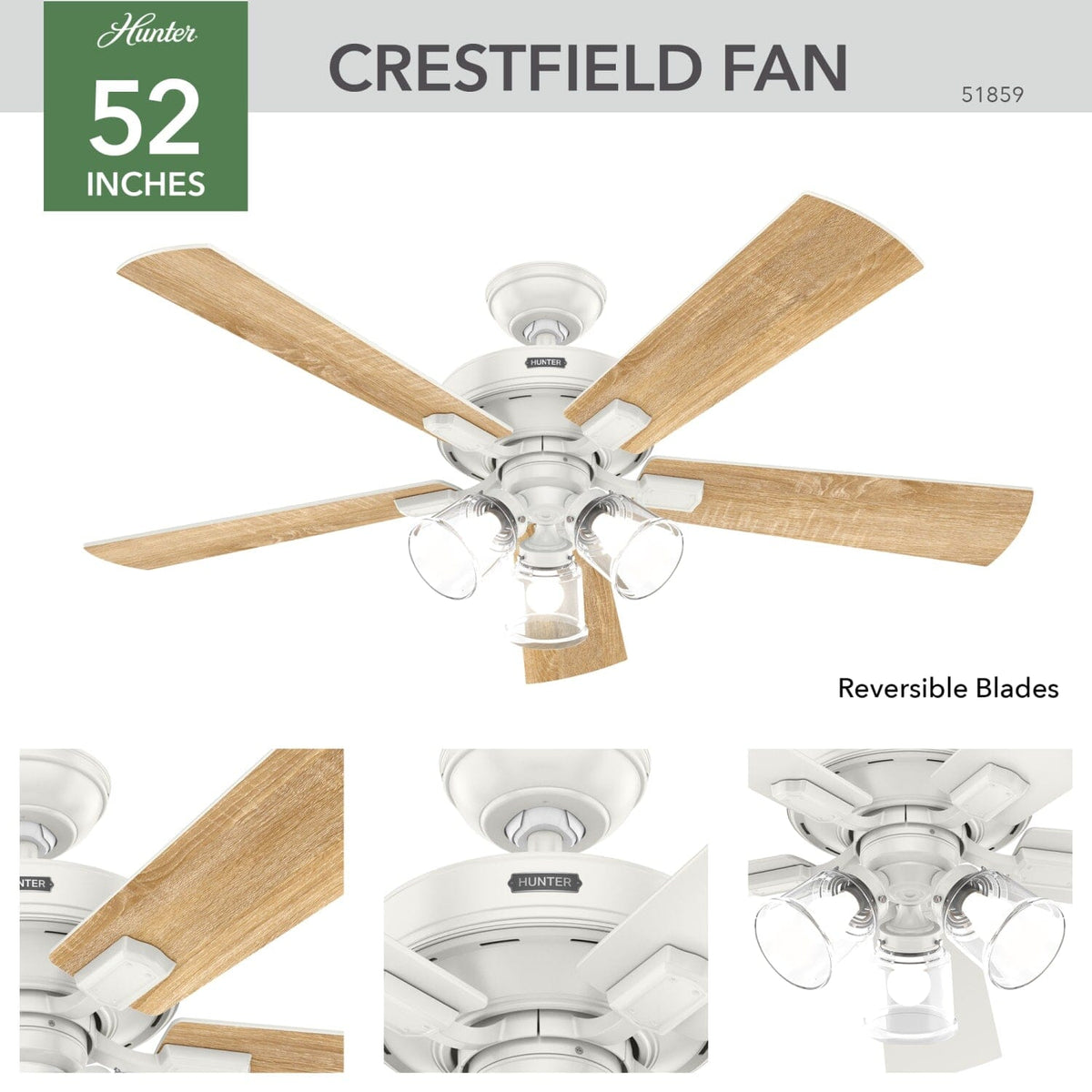 Crestfield with 3 LED Lights 52 inch with remote