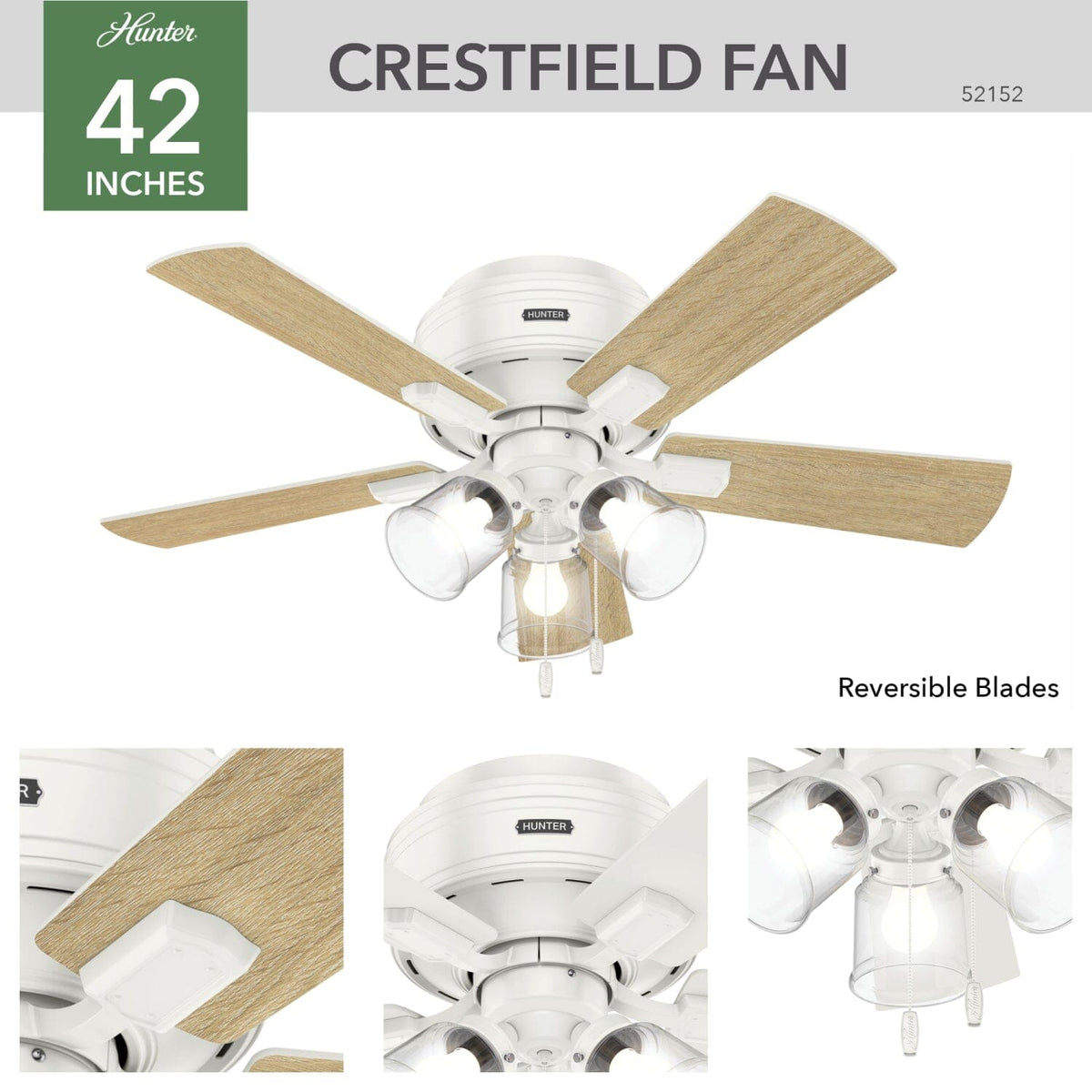 Crestfield Low Profile with 3 Lights 42 inch