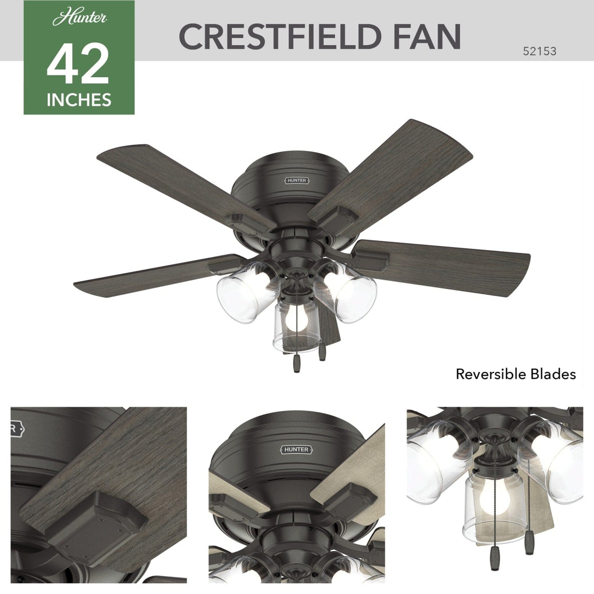 Crestfield Low Profile with 3 Lights 42 inch