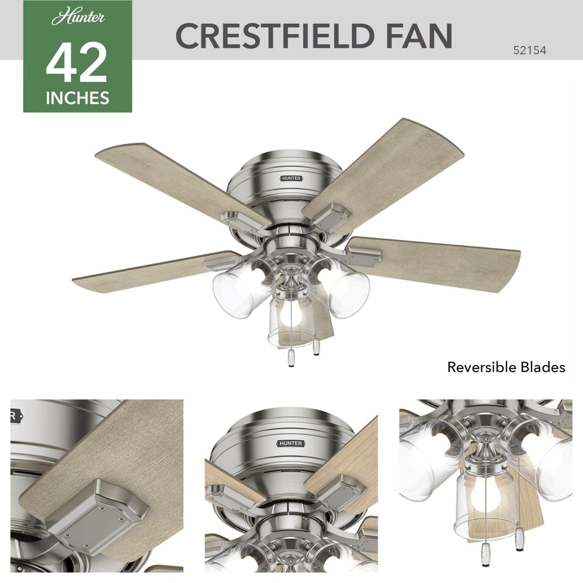 Crestfield Low Profile with 3 Lights 42 inch