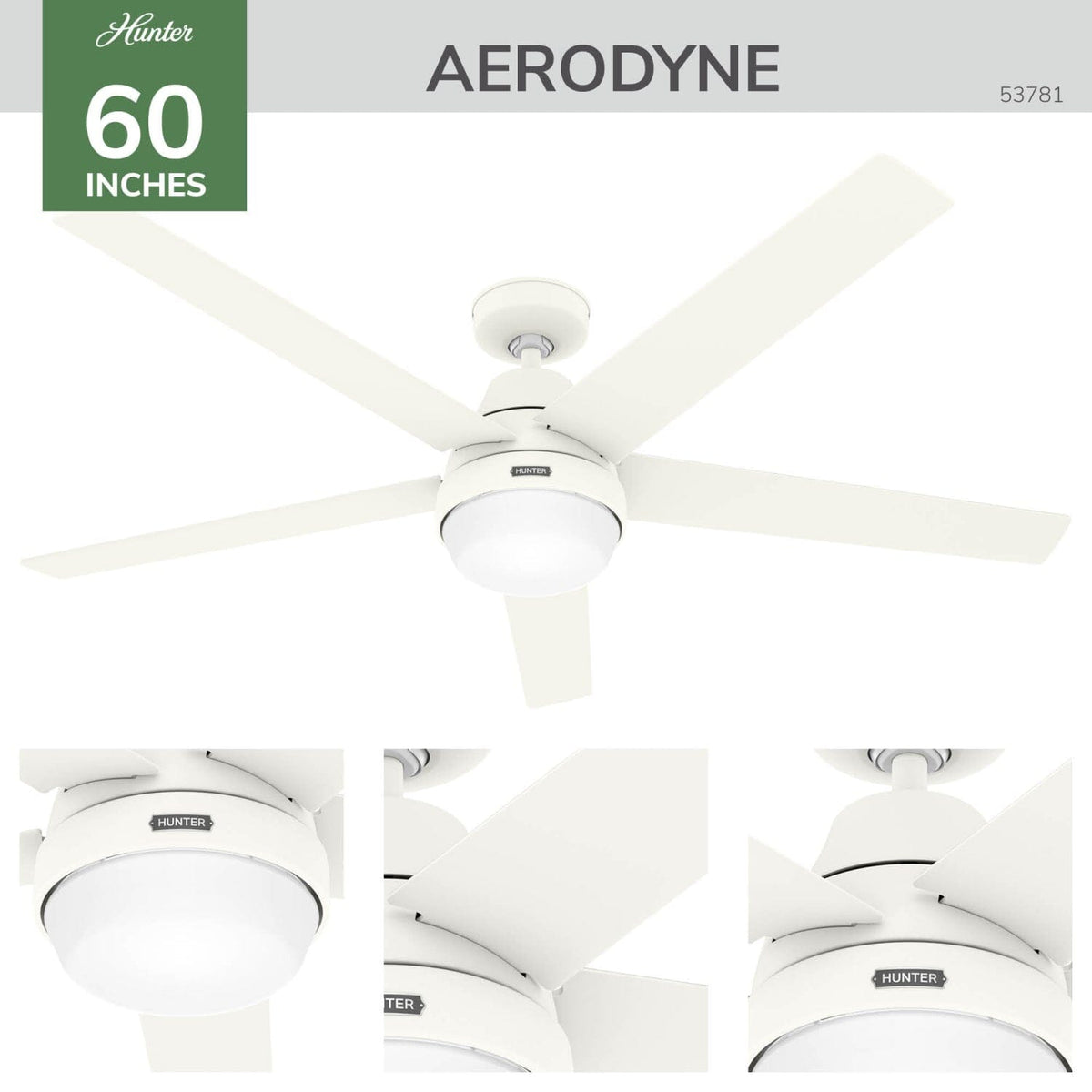Aerodyne Indoor Smart Fan Energy Star with LED and Reversible Blades and Remote 60 inch