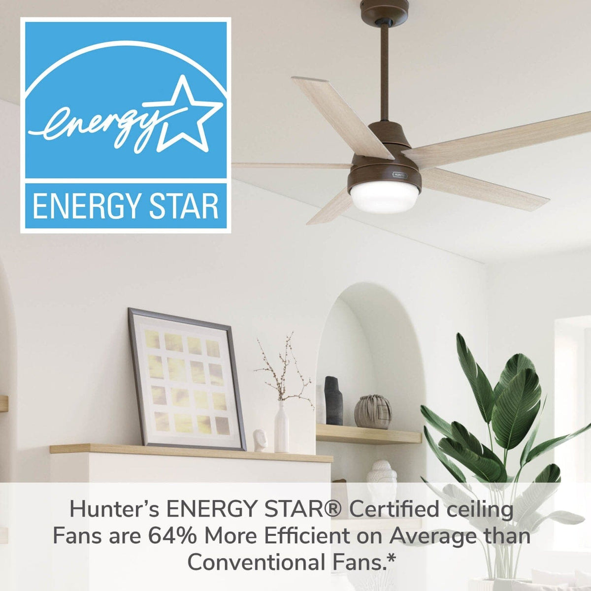 Aerodyne Indoor Smart Fan Energy Star with LED and Reversible Blades and Remote 60 inch