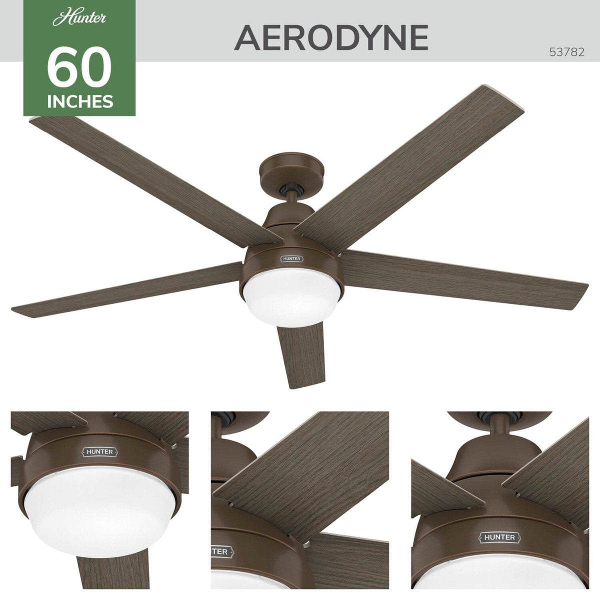 Aerodyne Indoor Smart Fan Energy Star with LED and Reversible Blades and Remote 60 inch