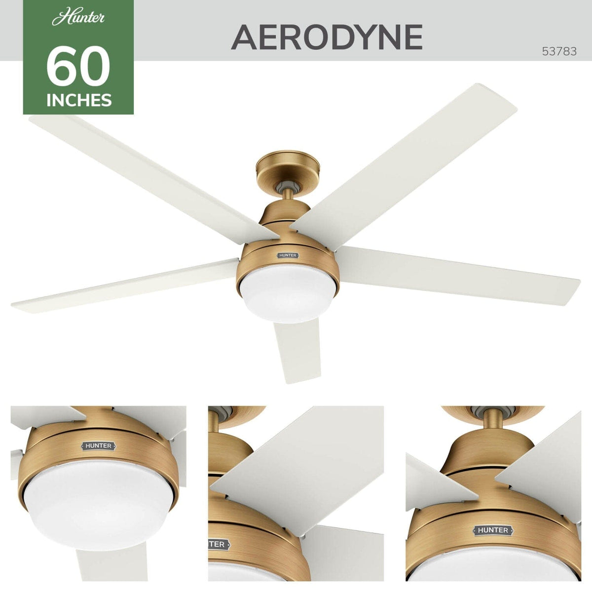 Aerodyne Indoor Smart Fan Energy Star with LED and Reversible Blades and Remote 60 inch