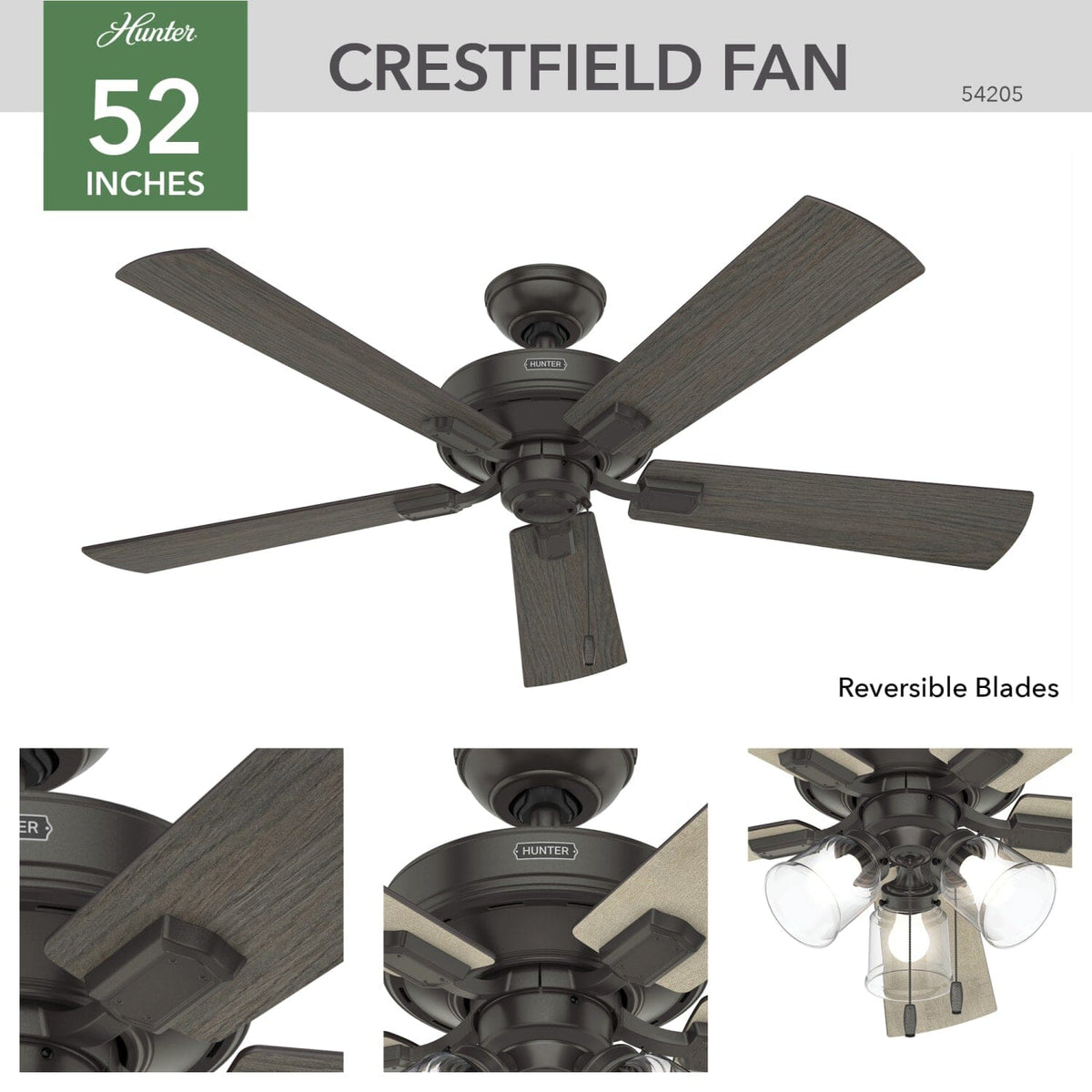 Crestfield with 3 LED Lights 52 inch