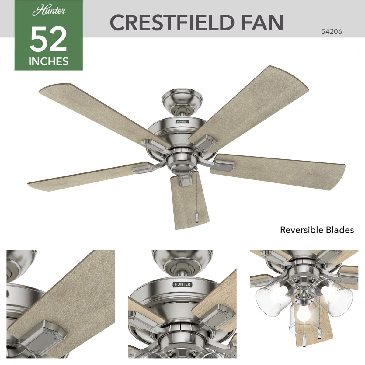 Crestfield with 3 LED Lights 52 inch