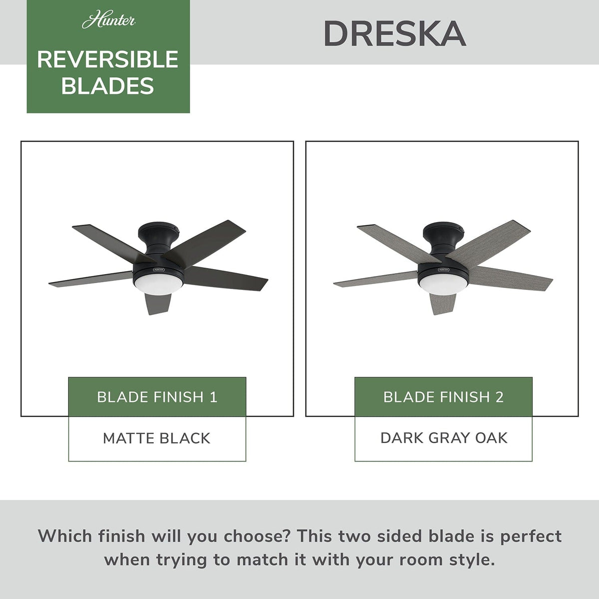 Dreska Indoor Low Profile 44 inch with LED Light and Remote
