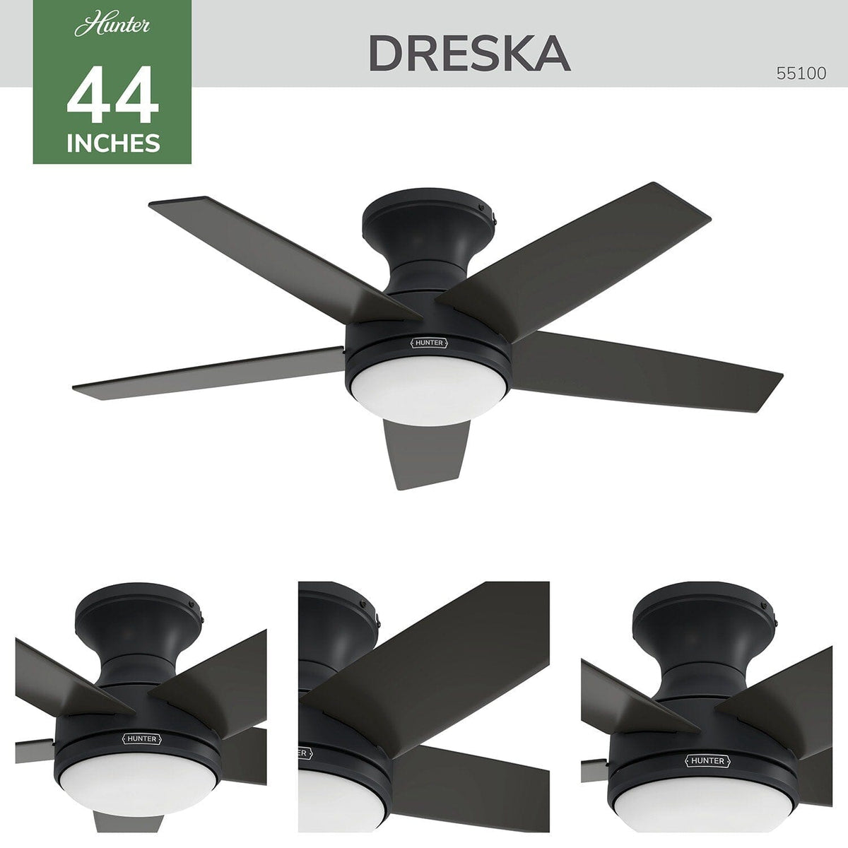 Dreska Indoor Low Profile 44 inch with LED Light and Remote