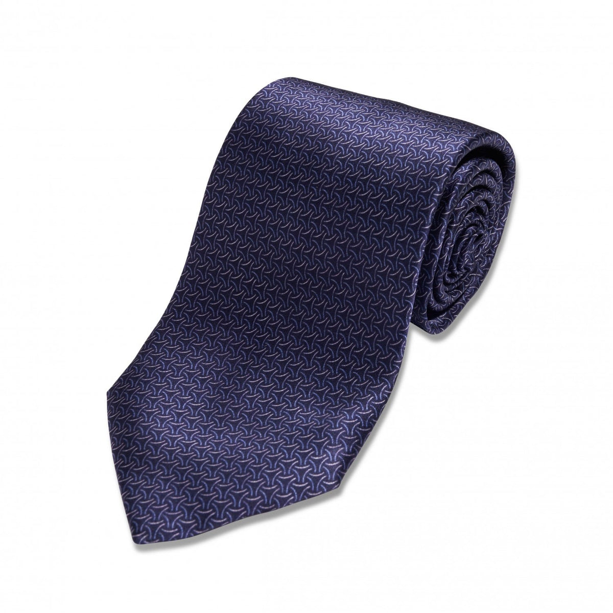 Navy Blue with White Interlaced Geometric Silk Necktie - custom suits nyc bespoke tailor midtown, noho