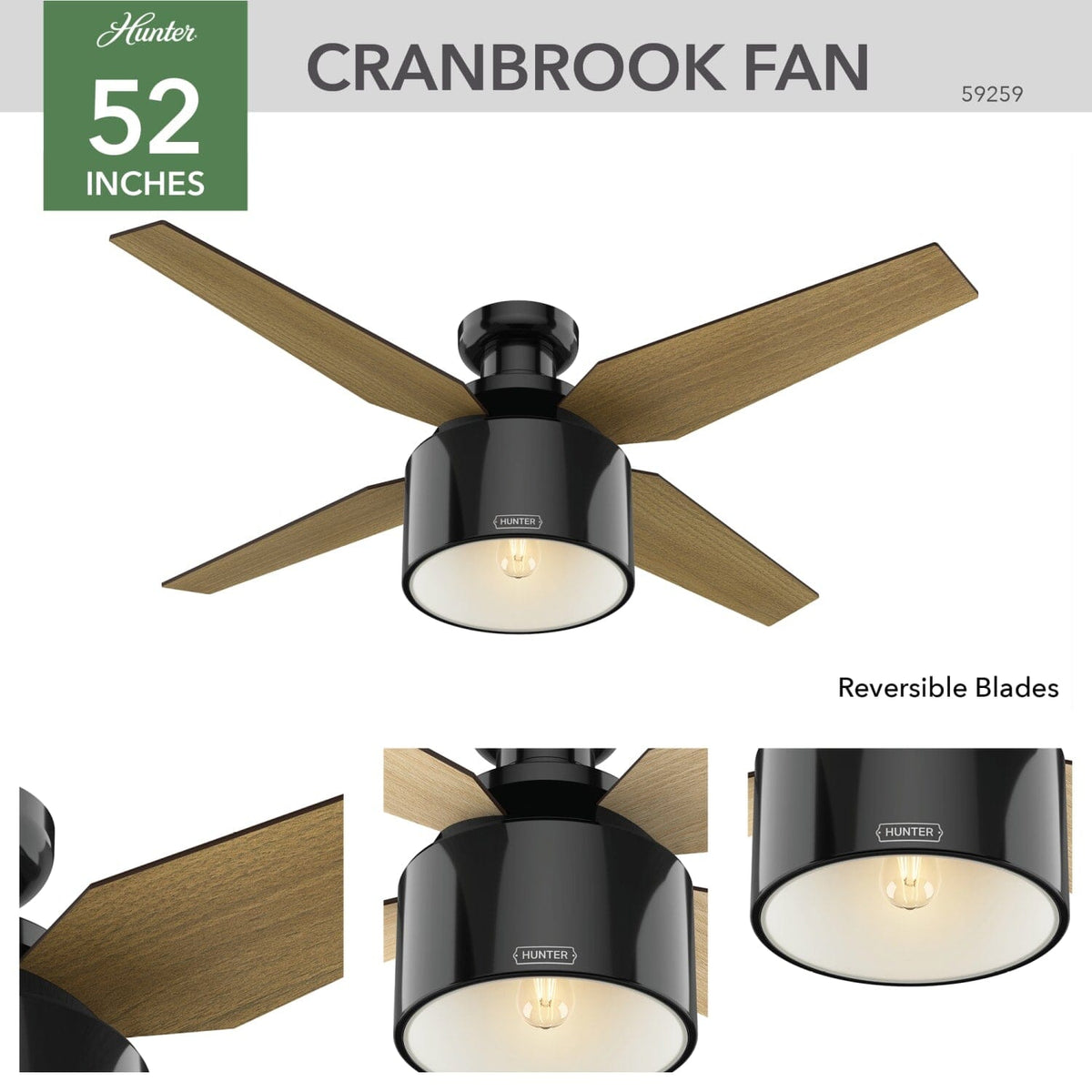 Cranbrook Low Profile with Light 52 inch