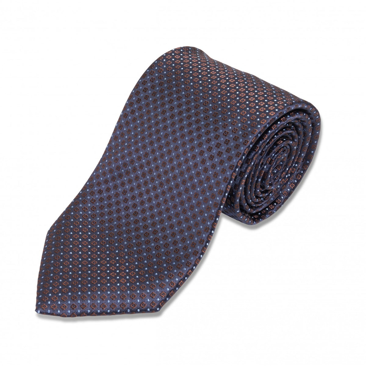 Navy with Brown and Light Blue Dots Silk Necktie - custom suits nyc bespoke tailor midtown, noho