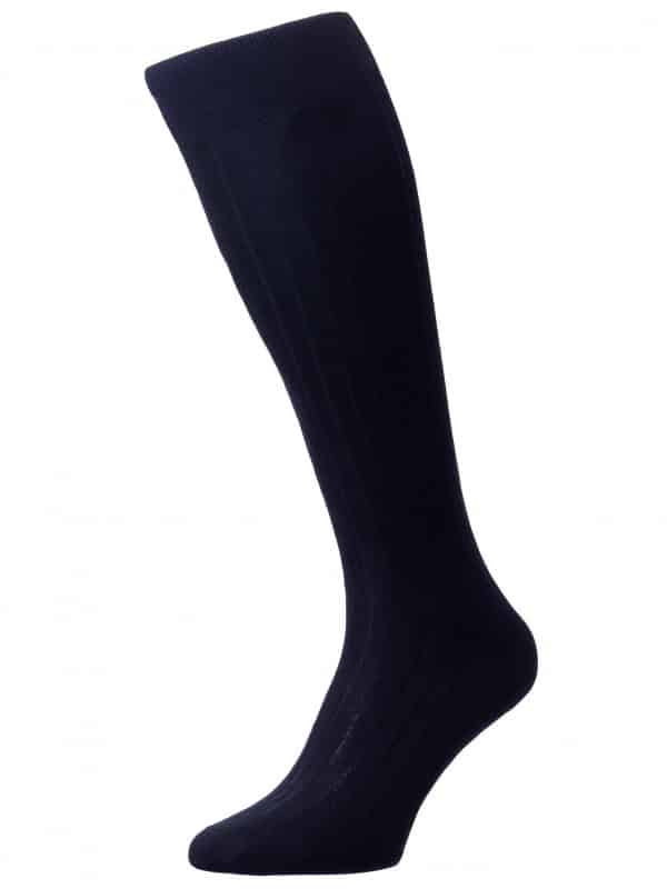 (product) Pantherella Asberley Over-the-Calf Formal Silk Socks - Navy (Large) - custom suits nyc bespoke tailor midtown, noho