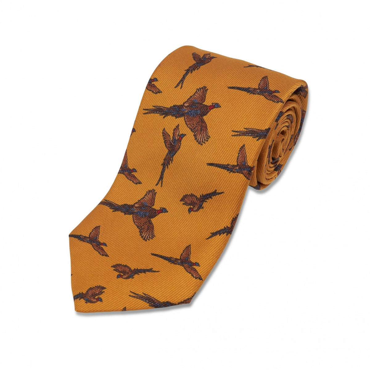 Yellow with Tan, Blue and Red Birds Silk Necktie - custom suits nyc bespoke tailor midtown, noho