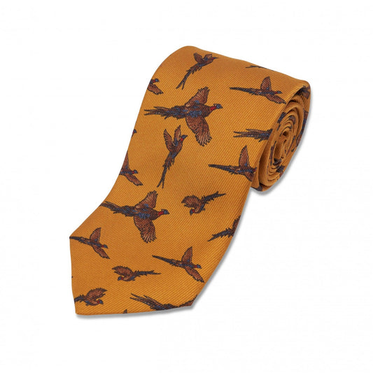 Yellow with Tan, Blue and Red Birds Silk Necktie - custom suits nyc bespoke tailor midtown, noho