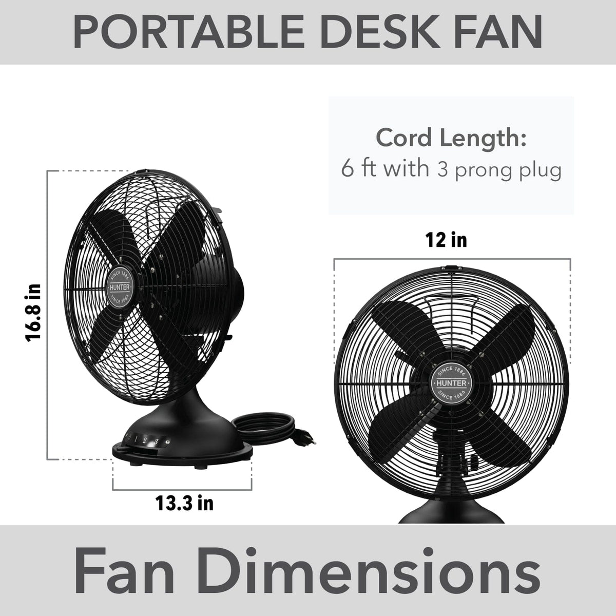 Classic Portable Desk Fan 16 in with 3 speeds