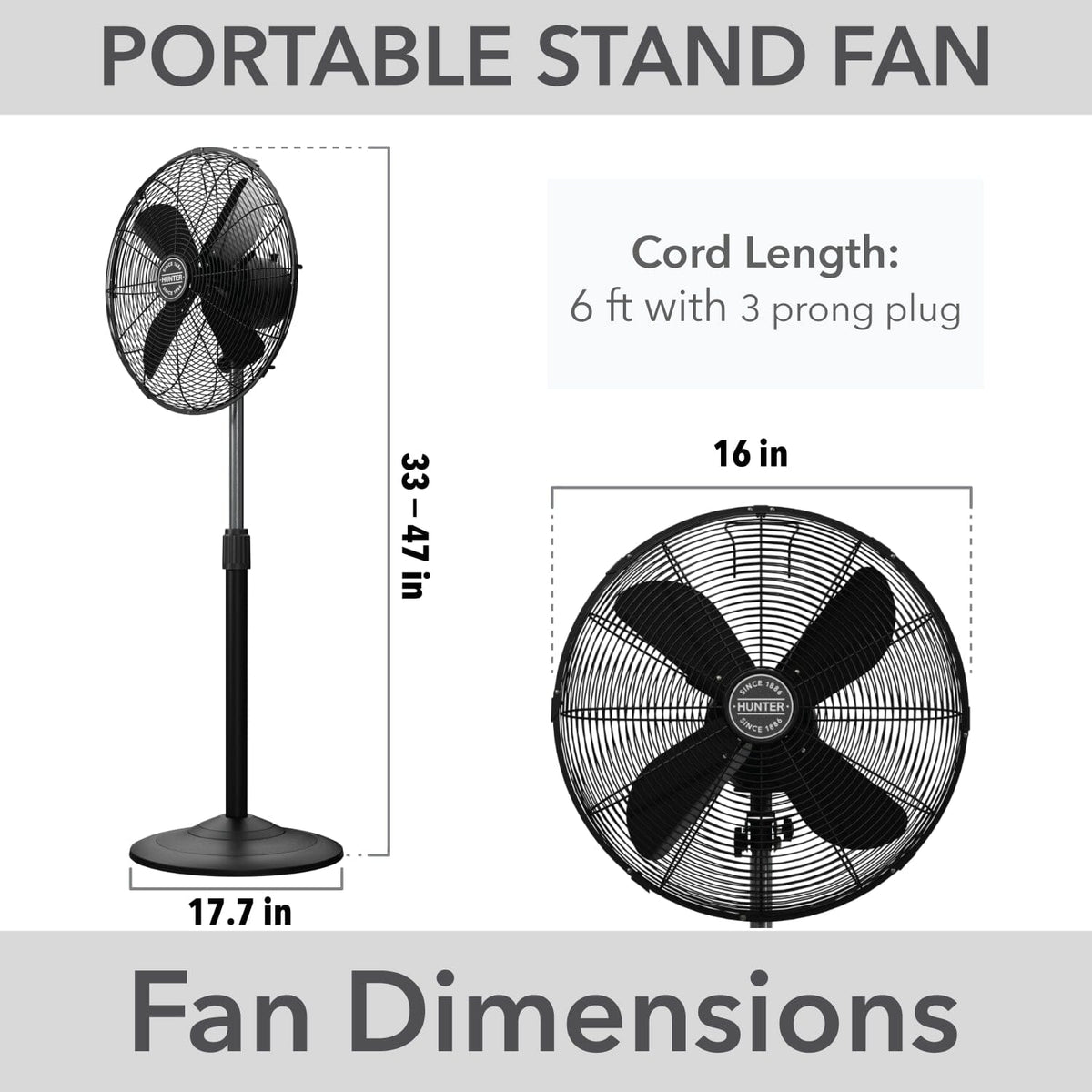 Oscillating Standing Fan Adjustable Height 47 Inch with 3 speeds