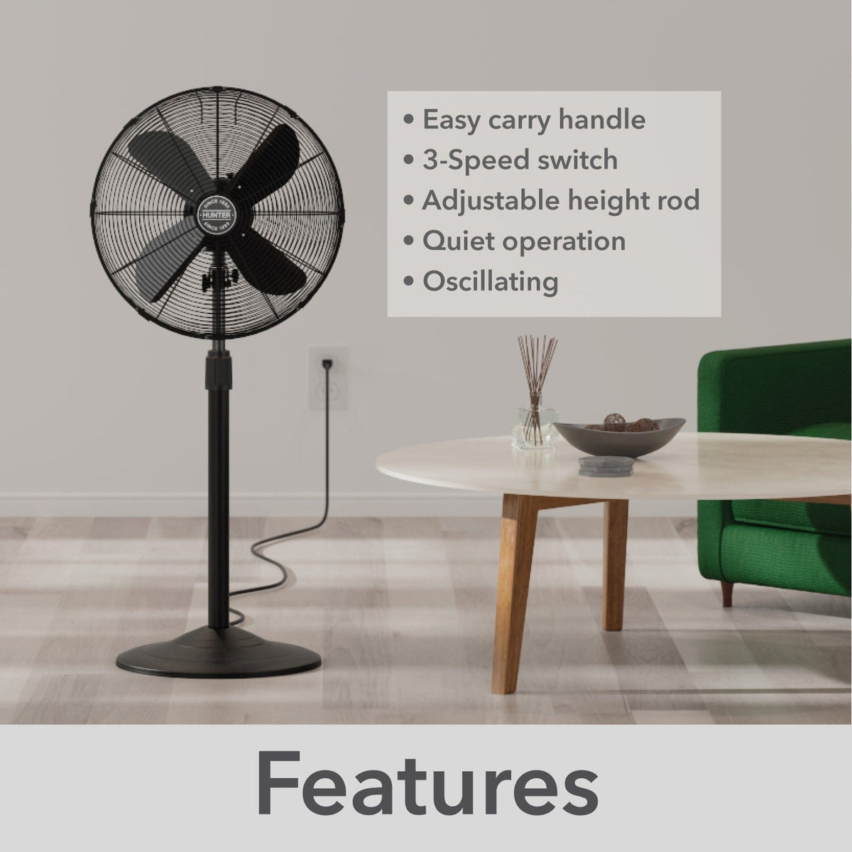 Oscillating Standing Fan Adjustable Height 47 Inch with 3 speeds