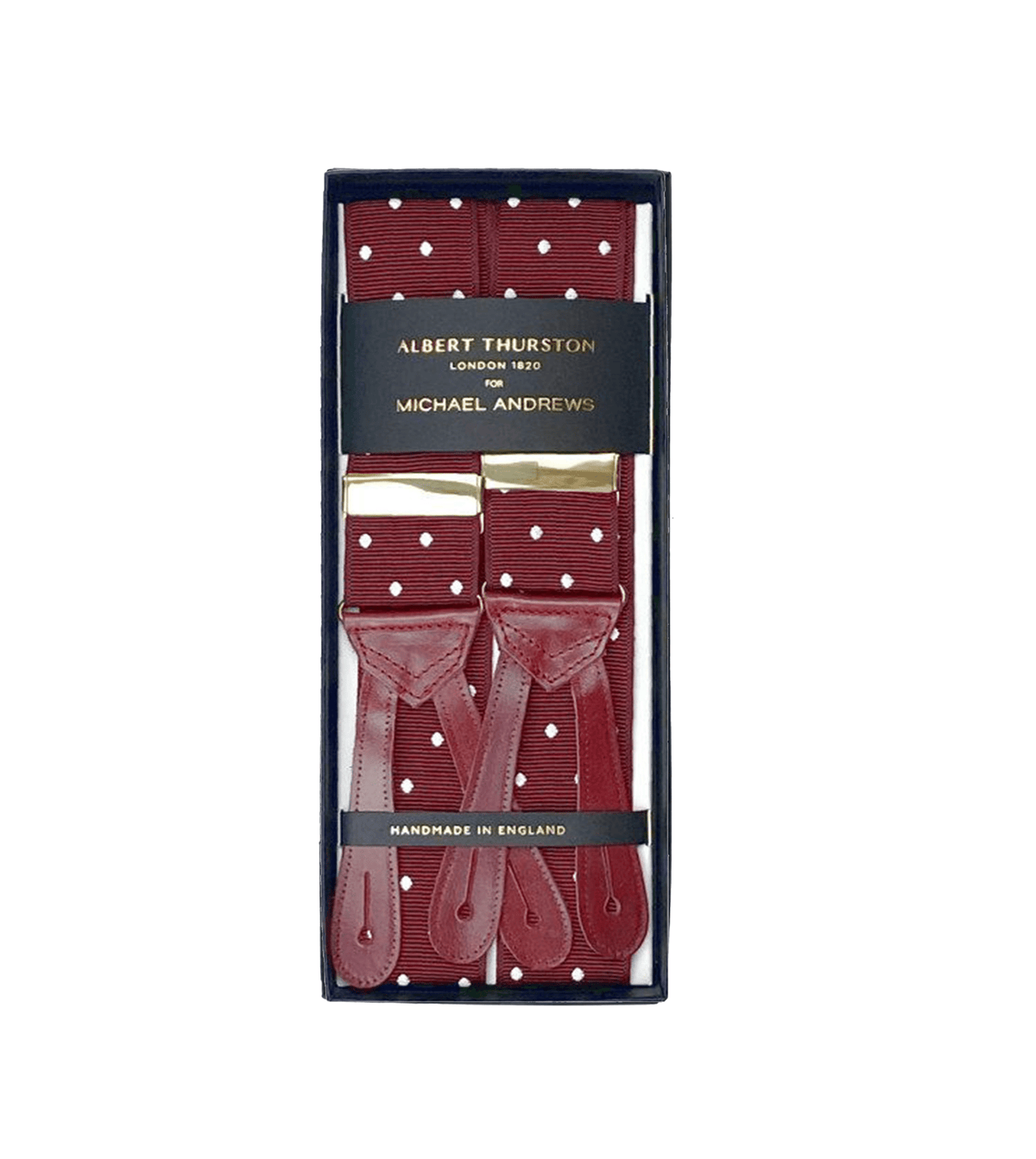 (product) Burgundy Suspenders w/ White Dots - custom suits nyc bespoke tailor midtown, noho