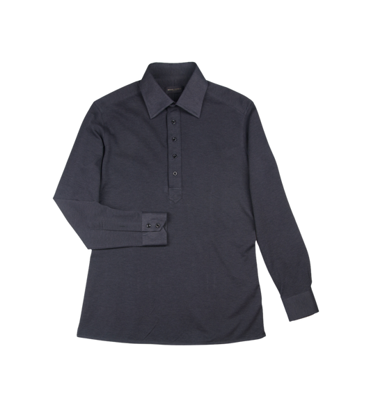 Charcoal Jersey Long Sleeve Polo Shirt - custom suits nyc bespoke tailor midtown, noho