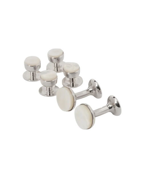Codis Maya Mother of pearl White Rhodium Stud Cufflink Michael Andrews Bespoke Tailor NYC - custom suits nyc bespoke tailor midtown, noho