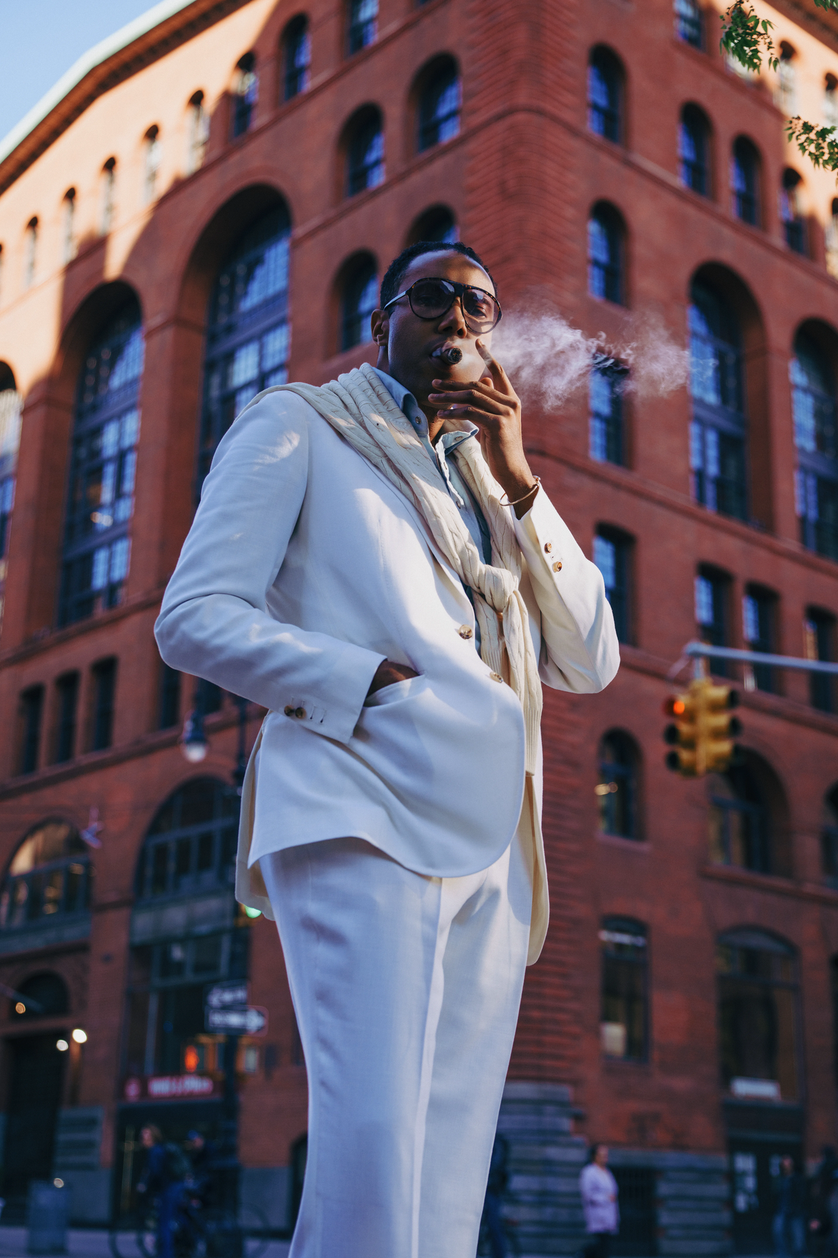 Man wearing White Solid Suit - custom suits nyc bespoke tailor midtown, noho