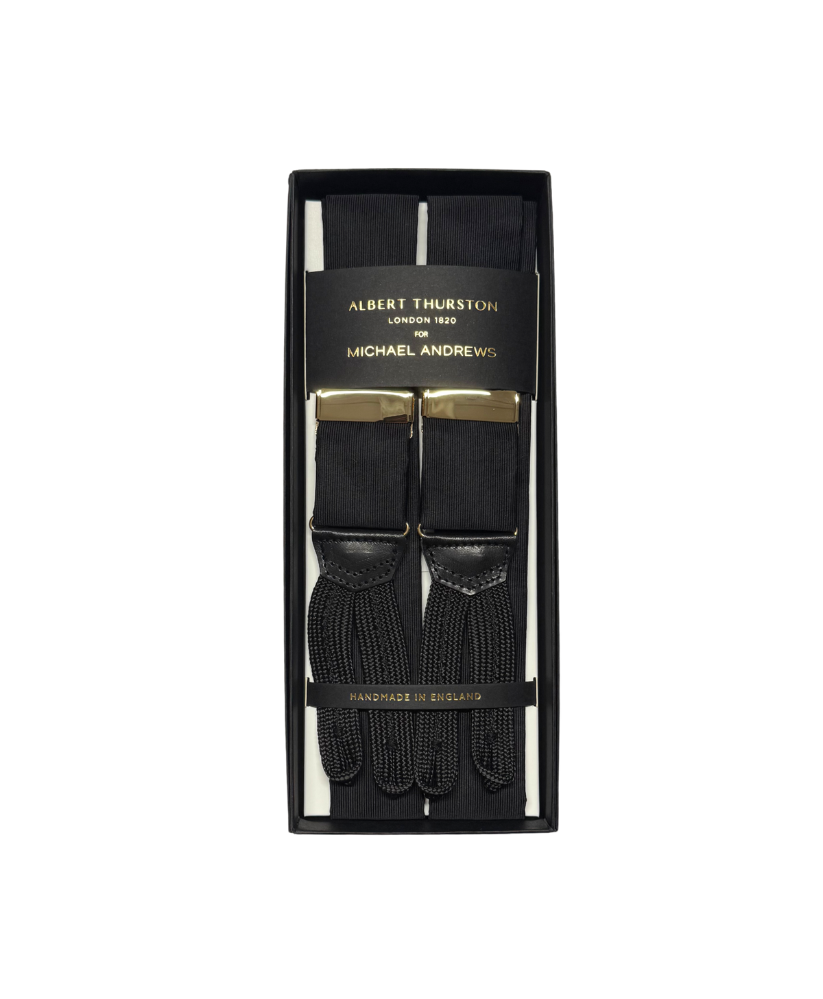 Black Grosgrain Suspenders with Gold Hardware - custom suits nyc bespoke tailor midtown, noho