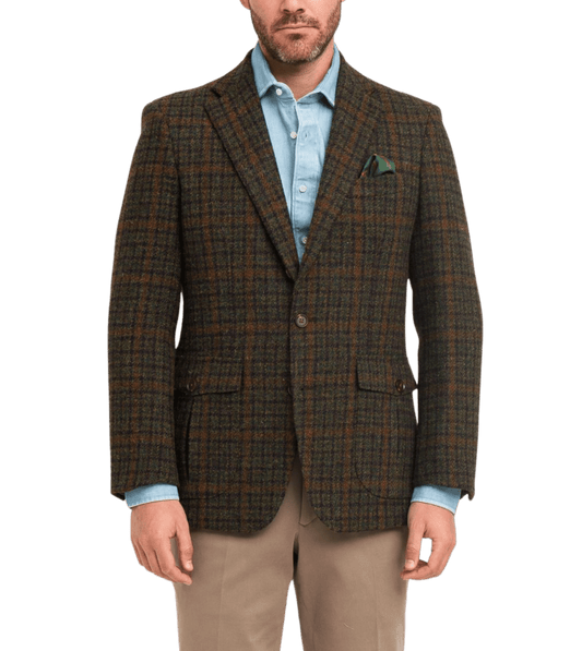 Michael Andrews Green Brown Tweed Check Sport Coat - custom suits nyc bespoke tailor midtown, noho