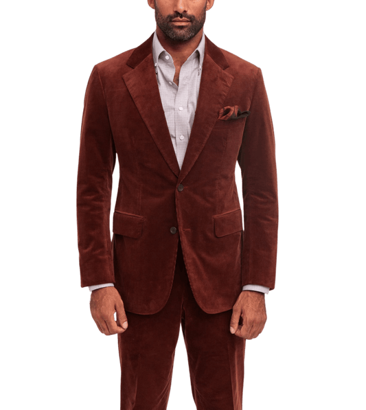 Rust Brown Corduroy Suit Lead Image Jacket Front - custom suits nyc bespoke tailor midtown, noho