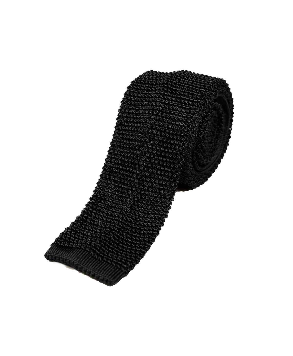 Michael Andrews Black Silk Knit Tie with Square End - custom suits nyc bespoke tailor midtown, noho