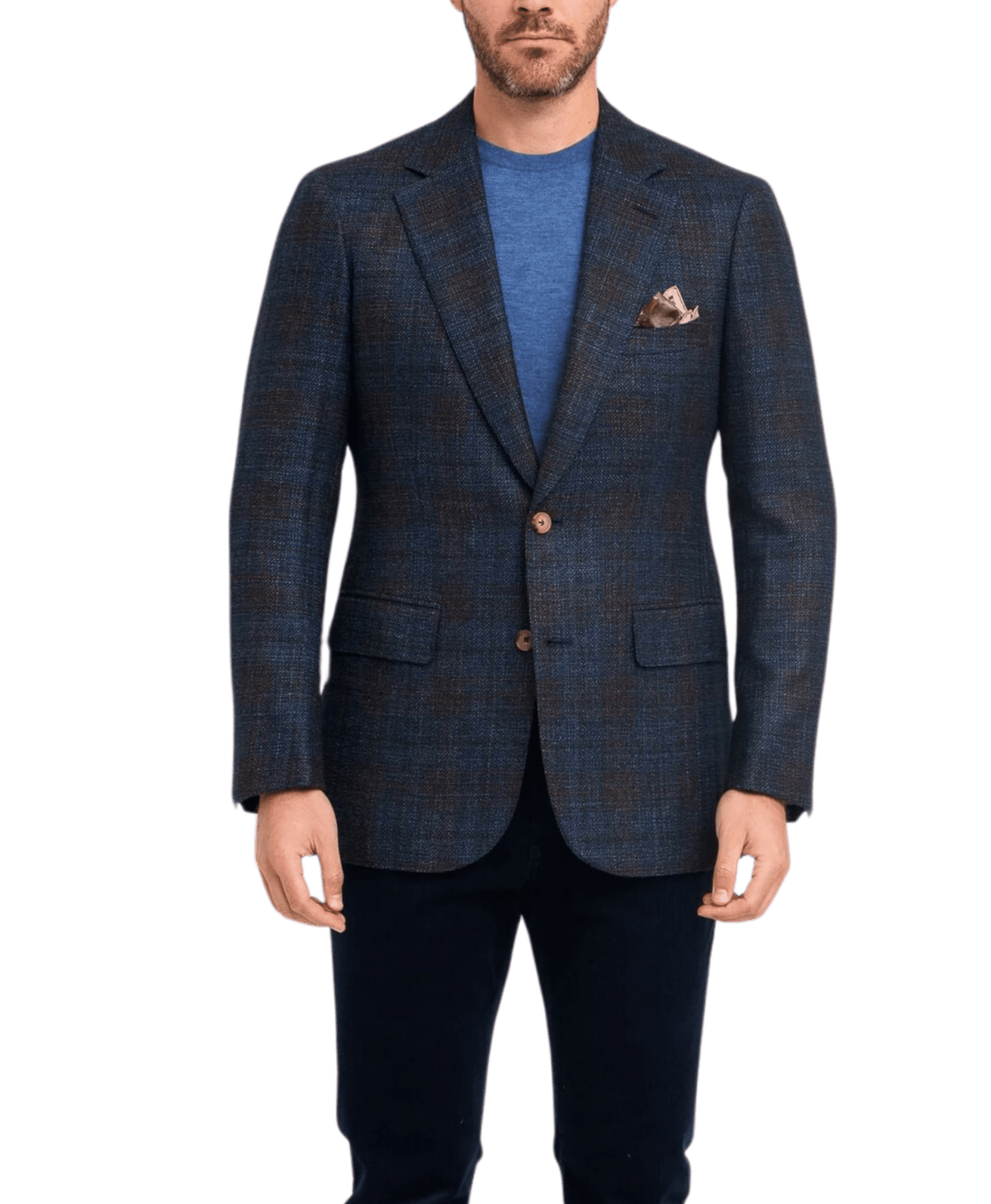 (product) Blue & Brown Wool Silk Glen Check Sport Coat - custom suits nyc bespoke tailor midtown, noho