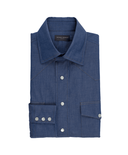 Michael-Andrews-Blue-Denim-Look-Western-Shirt - custom suits nyc bespoke tailor midtown, noho