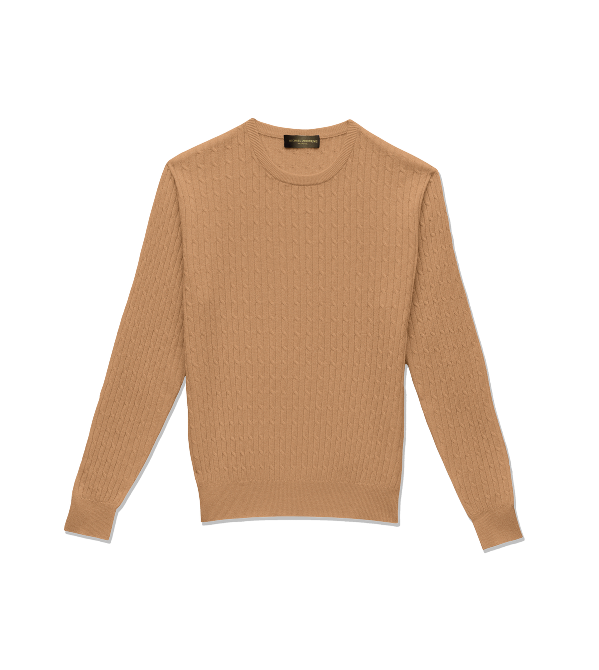 Michael Andrews Cable Knit Crew Neck Sweater in Camel - custom suits nyc bespoke tailor midtown, noho