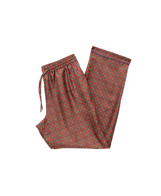 Burnt Orange Medallion Print Silk Pajama Pants - custom suits nyc bespoke tailor midtown, noho