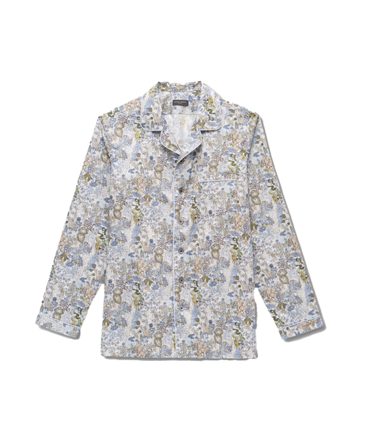 Light Blue Jungle Print Cotton Pajama Shirt - custom suits nyc bespoke tailor midtown, noho