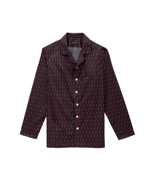 Michael Andrews Custom Navy and Red Horse Bit Pajama Shirt - custom suits nyc bespoke tailor midtown, noho