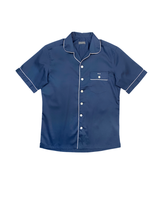 MAB Custom Navy Short Sleeve Pajama Shirt - custom suits nyc bespoke tailor midtown, noho