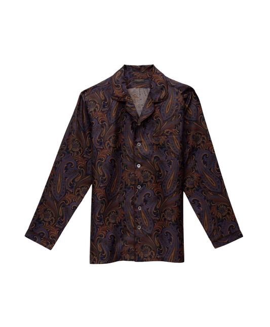 Michael Andrews Custom Navy and Maroon Silk Paisley Twill Pajama Shirt - custom suits nyc bespoke tailor midtown, noho