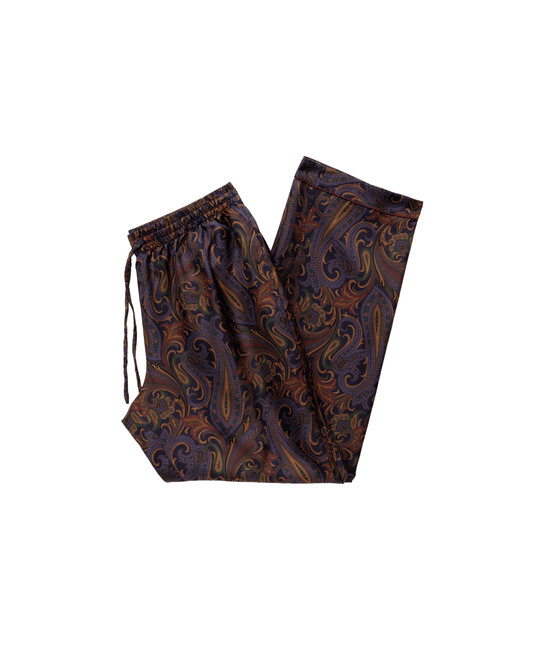 Michael Andrews Custom Navy and Maroon Silk Paisley Print Pajama Pants - custom suits nyc bespoke tailor midtown, noho
