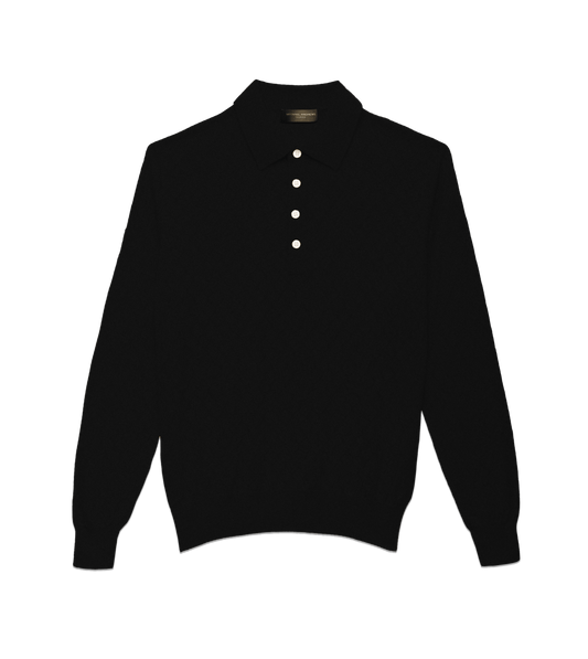 Michael-Andrews-Honeycomb-Long-Sleeve-4-Button-Polo-Black - custom suits nyc bespoke tailor midtown, noho