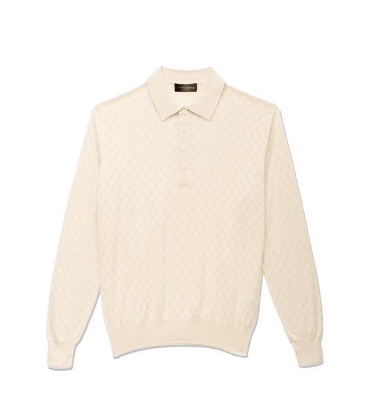 Michael-Andrews-Honeycomb-Long-Sleeve-Polo-Ivory - custom suits nyc bespoke tailor midtown, noho